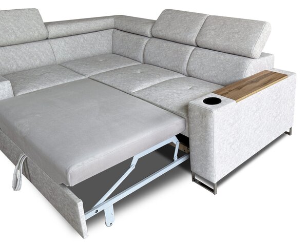Mały funkcjonalny narożnik 250/170cm Charlie VII 2x uchwyty na kubki, USB+230V