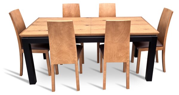 Stół z krzesłami, stół rozkładany 160/90 + 2x40 cm Pablo + 6 krzeseł Kama KJ28
