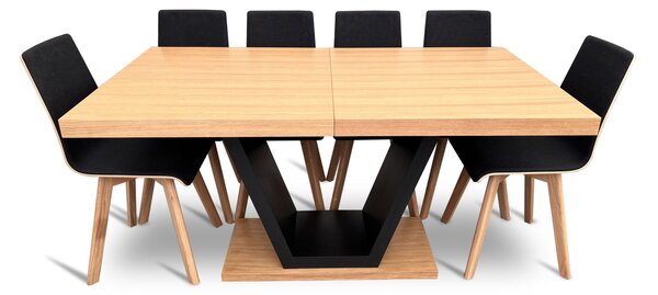 Stół z krzesłami, stół rozkładany 160/90 + 2x40 cm SJ80 + 6 krzeseł Luka