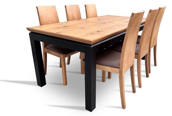 Stół z krzesłami, stół rozkładany 160/90 + 2x40 cm Pablo + 6 krzeseł Kama KJ28