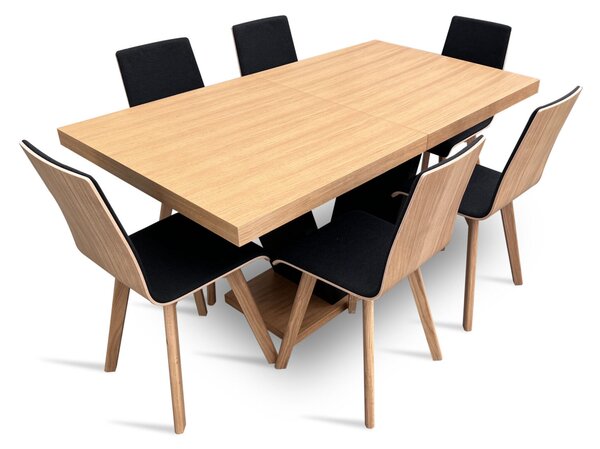 Stół z krzesłami, stół rozkładany 160/90 + 2x40 cm SJ80 + 6 krzeseł Luka