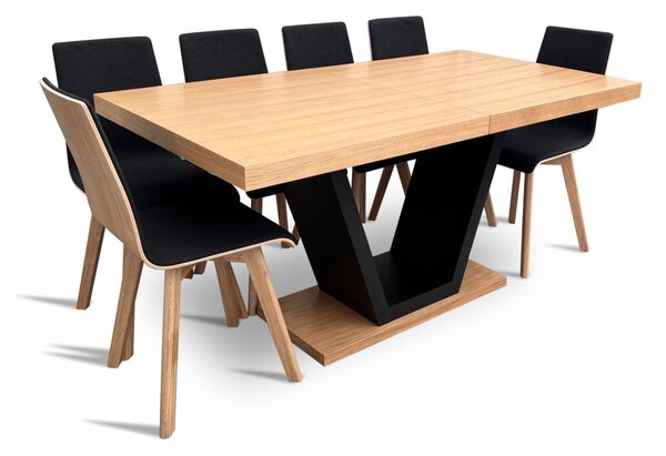 Stół z krzesłami, stół rozkładany 160/90 + 2x40 cm SJ80 + 6 krzeseł Luka