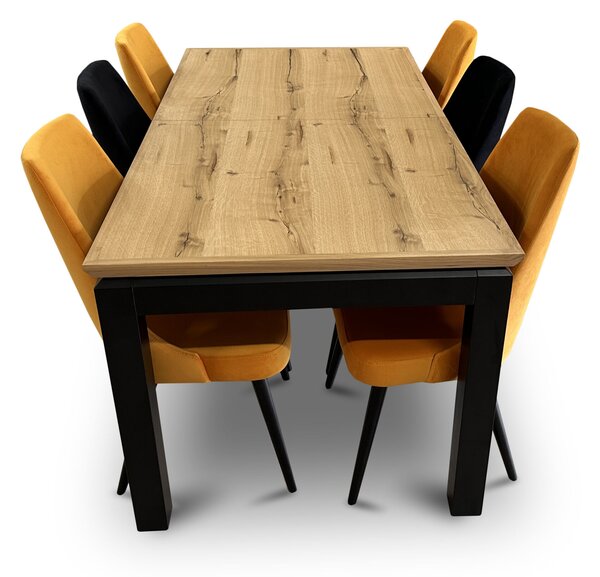 Stół z krzesłami, stół rozkładany Pablo 160/90 + 40 cm + 6 krzeseł KJ Kubełek Olo