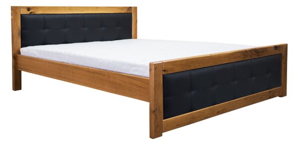 Drewniane łóżko LEONI 160x200 cm dębowe dwa panele w tkaninie w stylu loftowym