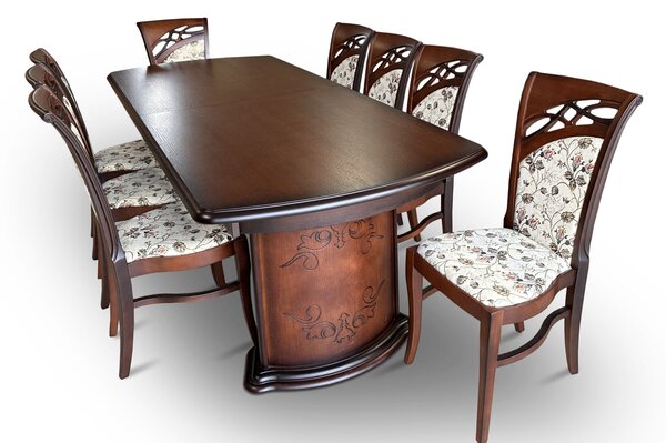 Stół z krzesłami, stół rozkładany Dalia 250/100+ 2x50 cm + 8 krzeseł KW73