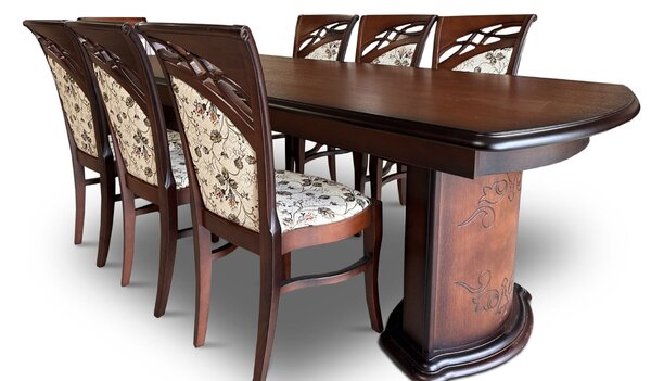 Stół z krzesłami, stół rozkładany Dalia 250/100+ 2x50 cm + 8 krzeseł KW73