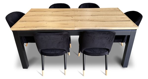 Stół z krzesłami, stół rozkładany Pablo 160/90 + 40 cm + 6 krzeseł KW112