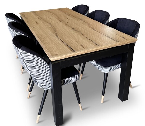 Stół z krzesłami, stół rozkładany Pablo 160/90 + 40 cm + 6 krzeseł KW112