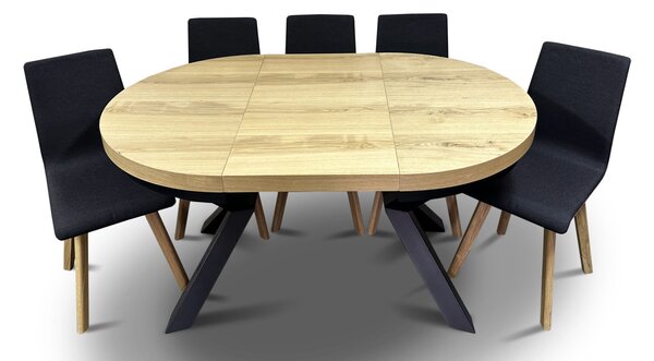 Stół z krzesłami, stół rozkładany fi 100 + 2x50 cm LOFT + 6 krzeseł LUKA