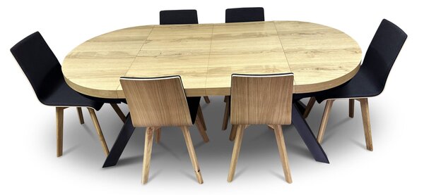 Stół z krzesłami, stół rozkładany fi 100 + 2x50 cm LOFT + 6 krzeseł LUKA