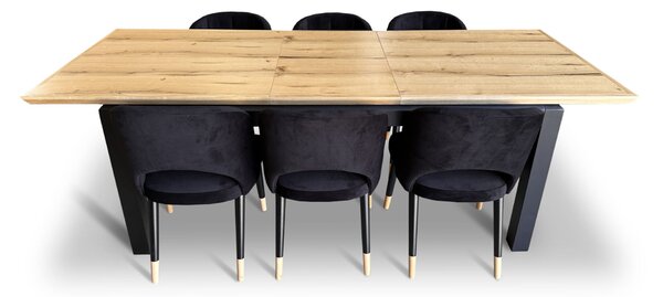 Stół z krzesłami, stół rozkładany Pablo 160/90 + 40 cm + 6 krzeseł KW112