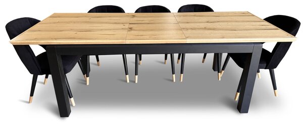 Stół z krzesłami, stół rozkładany Pablo 160/90 + 40 cm + 6 krzeseł KW112