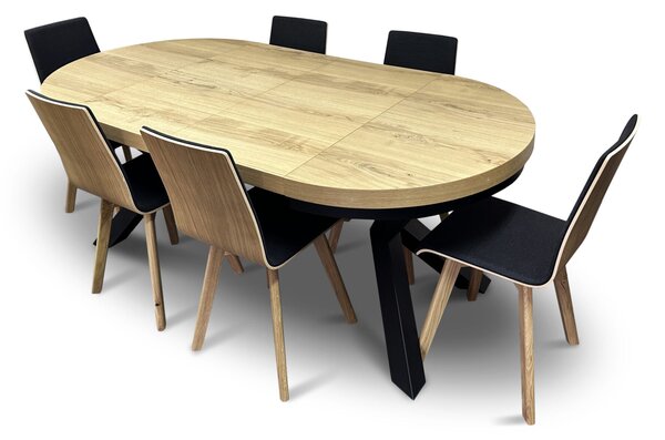Stół z krzesłami, stół rozkładany fi 100 + 2x50 cm LOFT + 6 krzeseł LUKA