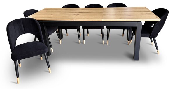 Stół z krzesłami, stół rozkładany Pablo 160/90 + 40 cm + 6 krzeseł KW112