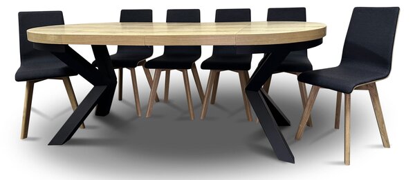 Stół z krzesłami, stół rozkładany fi 100 + 2x50 cm LOFT + 6 krzeseł LUKA