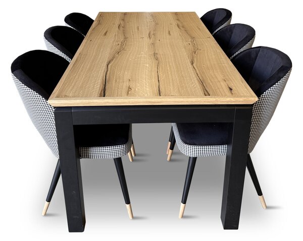 Stół z krzesłami, stół rozkładany Pablo 160/90 + 40 cm + 6 krzeseł KW112