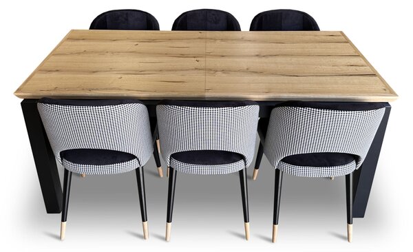 Stół z krzesłami, stół rozkładany Pablo 160/90 + 40 cm + 6 krzeseł KW112