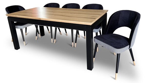Stół z krzesłami, stół rozkładany Pablo 160/90 + 40 cm + 6 krzeseł KW112