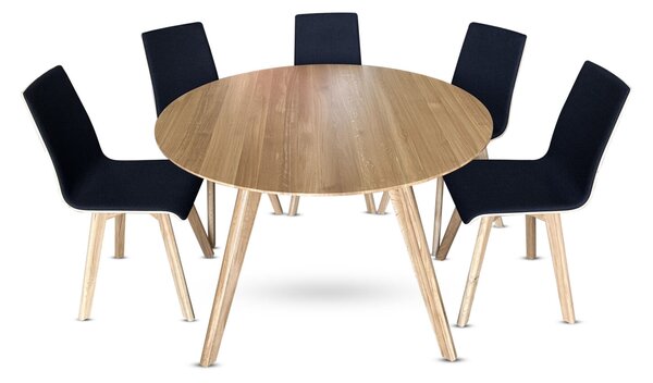 Stół z krzesłami, stół okrągły Renos fi 120 + 6 krzeseł Luka z drewna dębowego