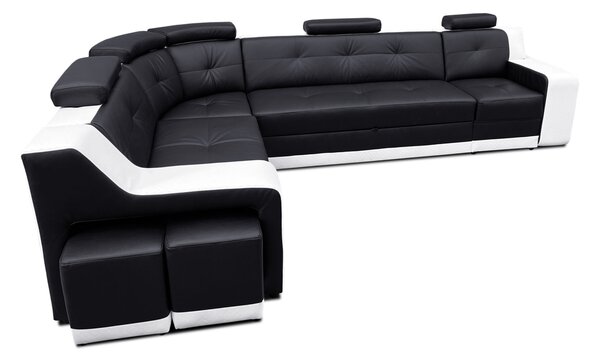 Skórzany narożnik rozkładany, kanapa narożna 320x230 cm Dante III + pufy 100% Skóra naturalna