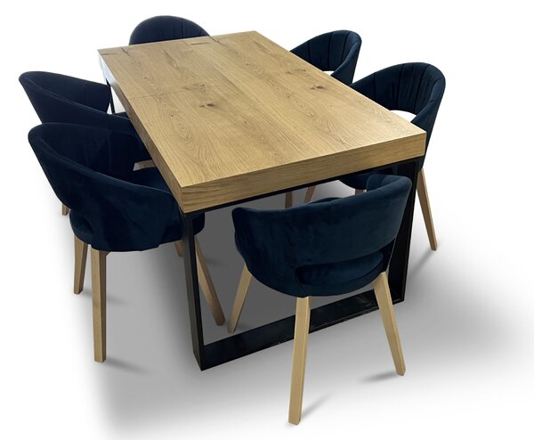 Stół z krzesłami, stół rozkładany SJ51 160/90 + 2x40 cm + 6 krzeseł Kori