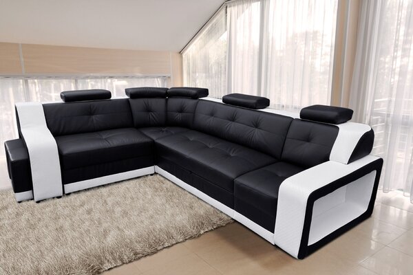 Skórzany narożnik rozkładany, kanapa narożna 320x230 cm Dante III + pufy 100% Skóra naturalna