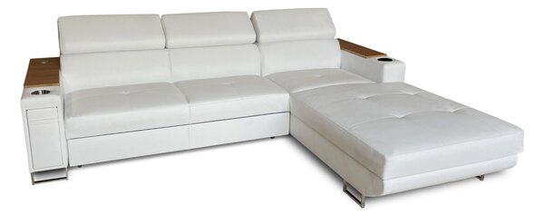 Skórzany narożnik, kanapa narożna 270/210 cm Charlie VIII z barkiem, USB+230V