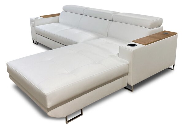 Skórzany narożnik, kanapa narożna 270/210 cm Charlie VIII z barkiem, USB+230V