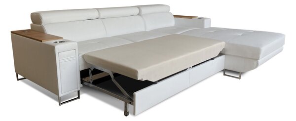 Skórzany narożnik, kanapa narożna 270/210 cm Charlie VIII z barkiem, USB+230V