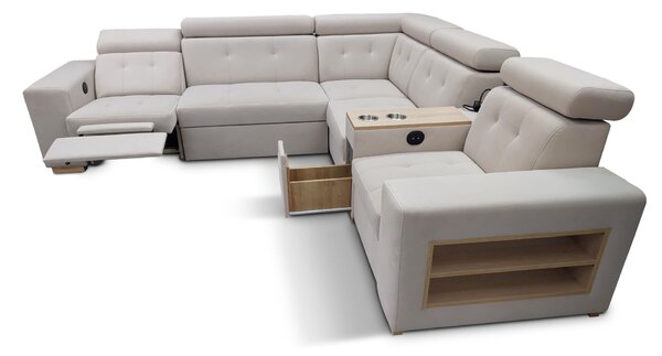 Narożnik z funkcją spania, kanapa narożna Tulum II 300x280 cm 2 x relax elektryczny
