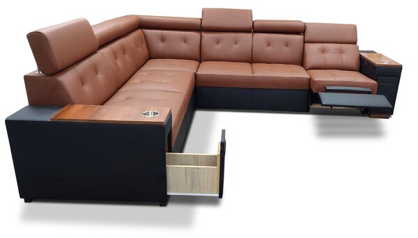 Skórzany narożnik, kanapa narożna 280/330 cm Tulum V 1x relax elektryczny