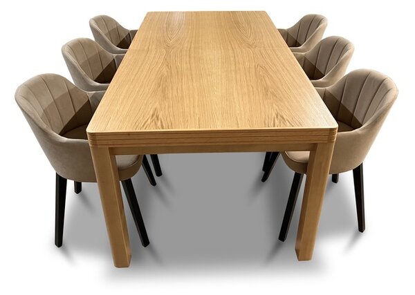 Stół z krzesłami, stół rozkładany 180/90 + 50 cm Frez + 6 x krzesło Glow