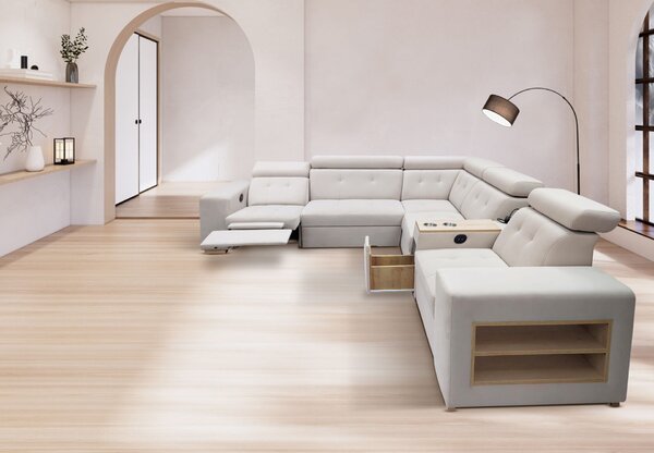 Narożnik z funkcją spania, kanapa narożna Tulum II 300x280 cm 2 x relax elektryczny
