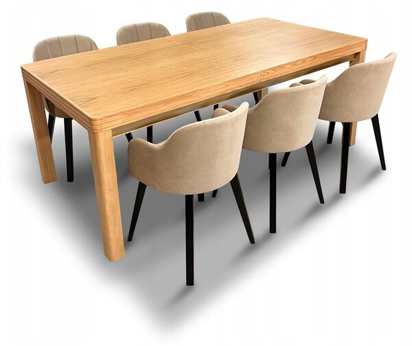 Stół z krzesłami, stół rozkładany 180/90 + 50 cm Frez + 6 x krzesło Glow