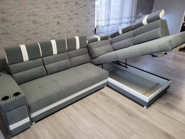 Narożnik rozkładany, kanapa narożna Denver 300/210 cm z zagłówkami