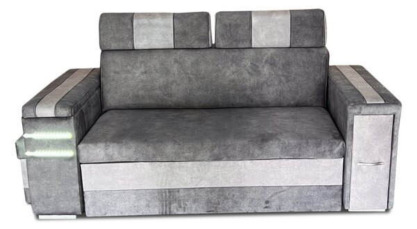 Nowoczesna Sofa KESLER I, podświetlenie + 2 x pufy, ruchome zagłówki Tkanina Plamoodporna