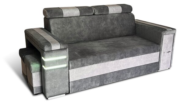 Nowoczesna Sofa KESLER I, podświetlenie + 2 x pufy, ruchome zagłówki Tkanina Plamoodporna