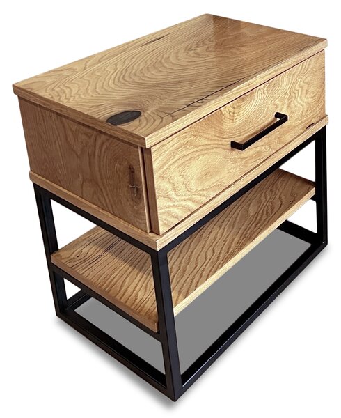 Szafka nocna dębowa 1S1P Karmel, metalowa szafka w stylu loft