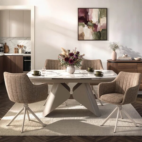 Zestaw Stół Rozkładany VERONA 160-240 cm Biały Marmur/Kaszmir i 4 Krzesła ASPEN 2 Beżowe