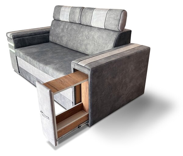 Nowoczesna Sofa KESLER I, podświetlenie + 2 x pufy, ruchome zagłówki Tkanina Plamoodporna