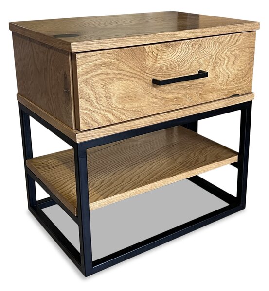 Szafka nocna dębowa 1S1P Karmel, metalowa szafka w stylu loft
