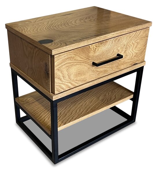 Szafka nocna dębowa 1S1P Karmel, metalowa szafka w stylu loft