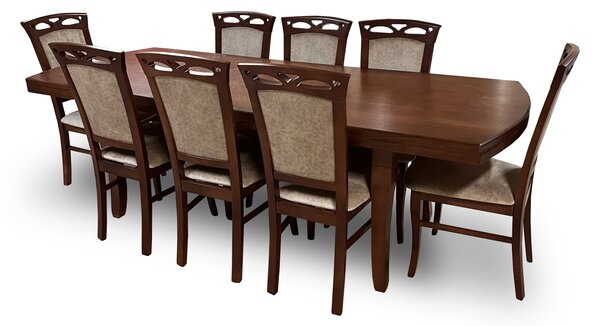 Stół z krzesłami, stół rozkładany 180/90 + 50 cm Kacper + 8 x krzesło KW143