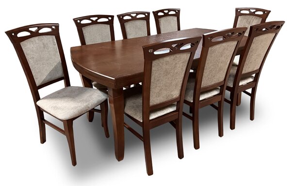 Stół z krzesłami, stół rozkładany 180/90 + 50 cm Kacper + 8 x krzesło KW143