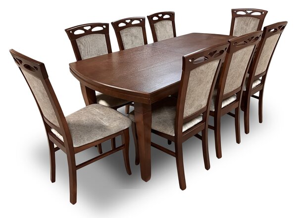 Stół z krzesłami, stół rozkładany 180/90 + 50 cm Kacper + 8 x krzesło KW143