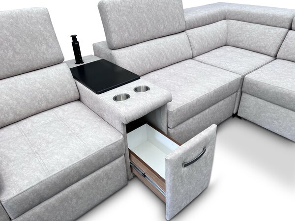 Narożnik do spania, narożnik do salonu Infinity VII 330/300 cm z funkcją relax, barkiem