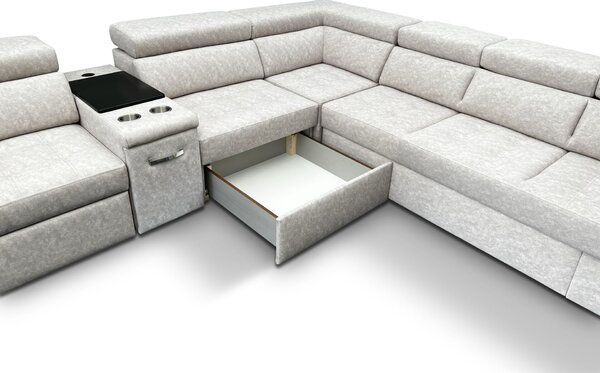Narożnik do spania, narożnik do salonu Infinity VII 330/300 cm z funkcją relax, barkiem
