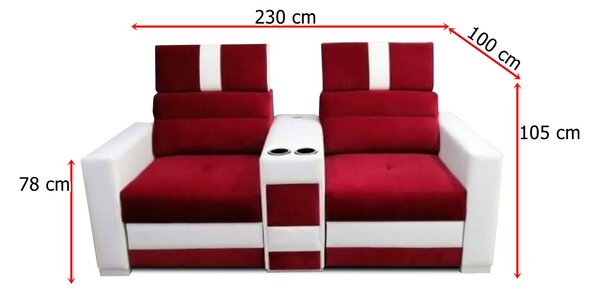 Kanapa z funkcjami relax, kanapa z barkiem Haga 2 x uchwyt na kubek