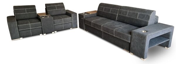 ZESTAW WYPOCZYNKOWY: Kanapa 3 osobowa z funkcją spania + sofa 2 osobowa z barkiem