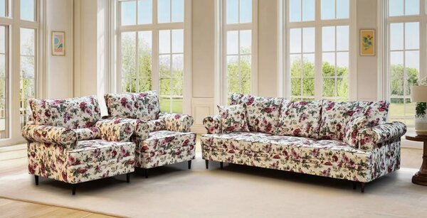 Komplet wypoczynkowy Hezel 3+1+1: Sofa trzyosobowa z funkcją spania + 2 x fotel